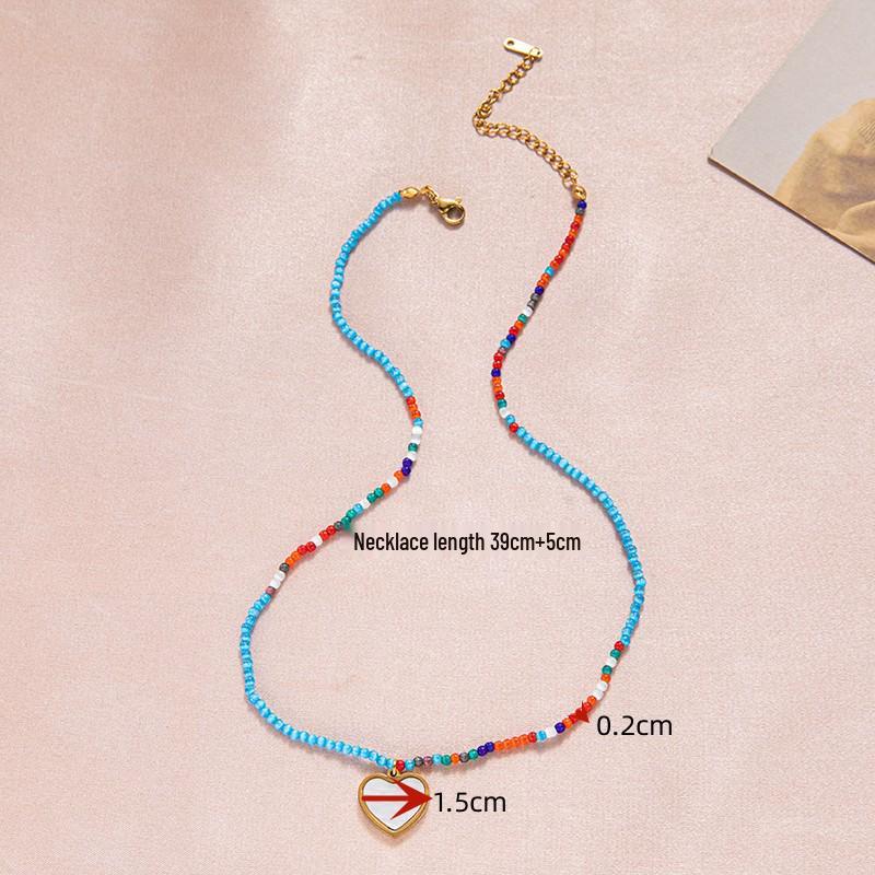 Bohemian Titanium & Stainless Steel Peach Heart Cat s Eye Stone Necklace – Trendy, Cool Beach Vacation Accessory