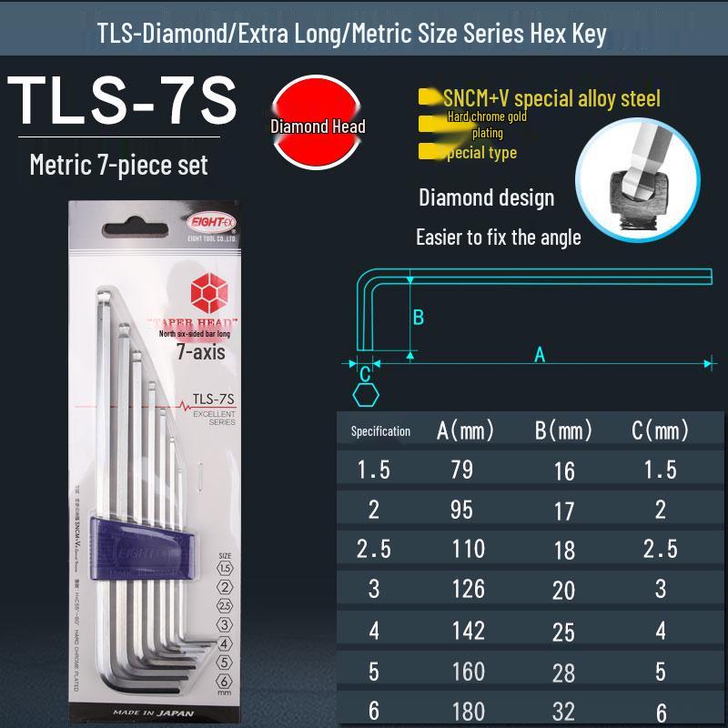 Japonská extra dlouhá sada šestihranných klíčů s kulovou hlavou (TLS-6/7/8/9)