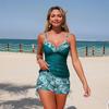 Women'S Tankini Set, New Beach Pool Party Cross Chest Half Solid Color Half Printed SexyTwo-Piece Swimsuit for Women