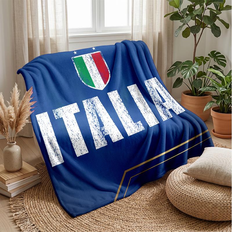 Italy Football Printed Flannel Blanket Skin Friendly Warm Decorative Throw for Indoor Couch Bed Daily Use