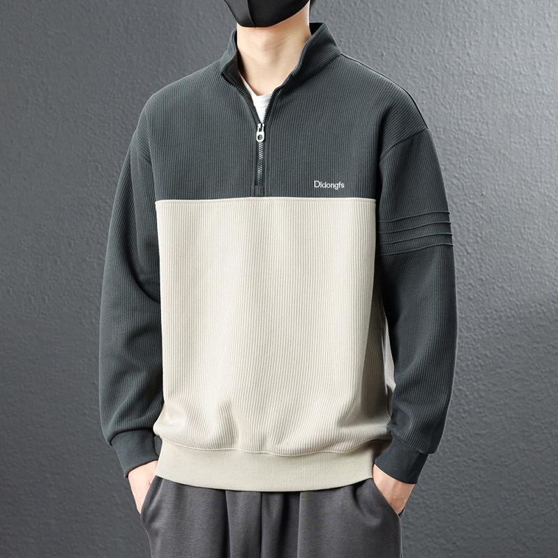 Men's warm fashionable big size heavy sweater soft high quality fabric half zipper sweater loose casual sports long sleeve t-shirt bottoming shirt