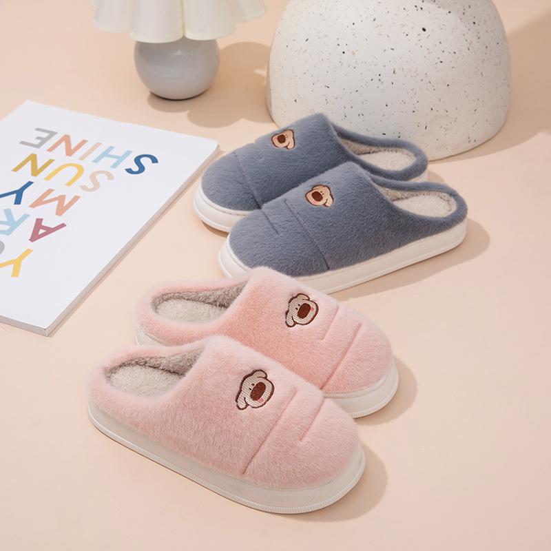 Women's cotton slippers, warm in autumn and winter, home use, couple thick bottom non-slip, men's comfortable foot warm fluffy slippers