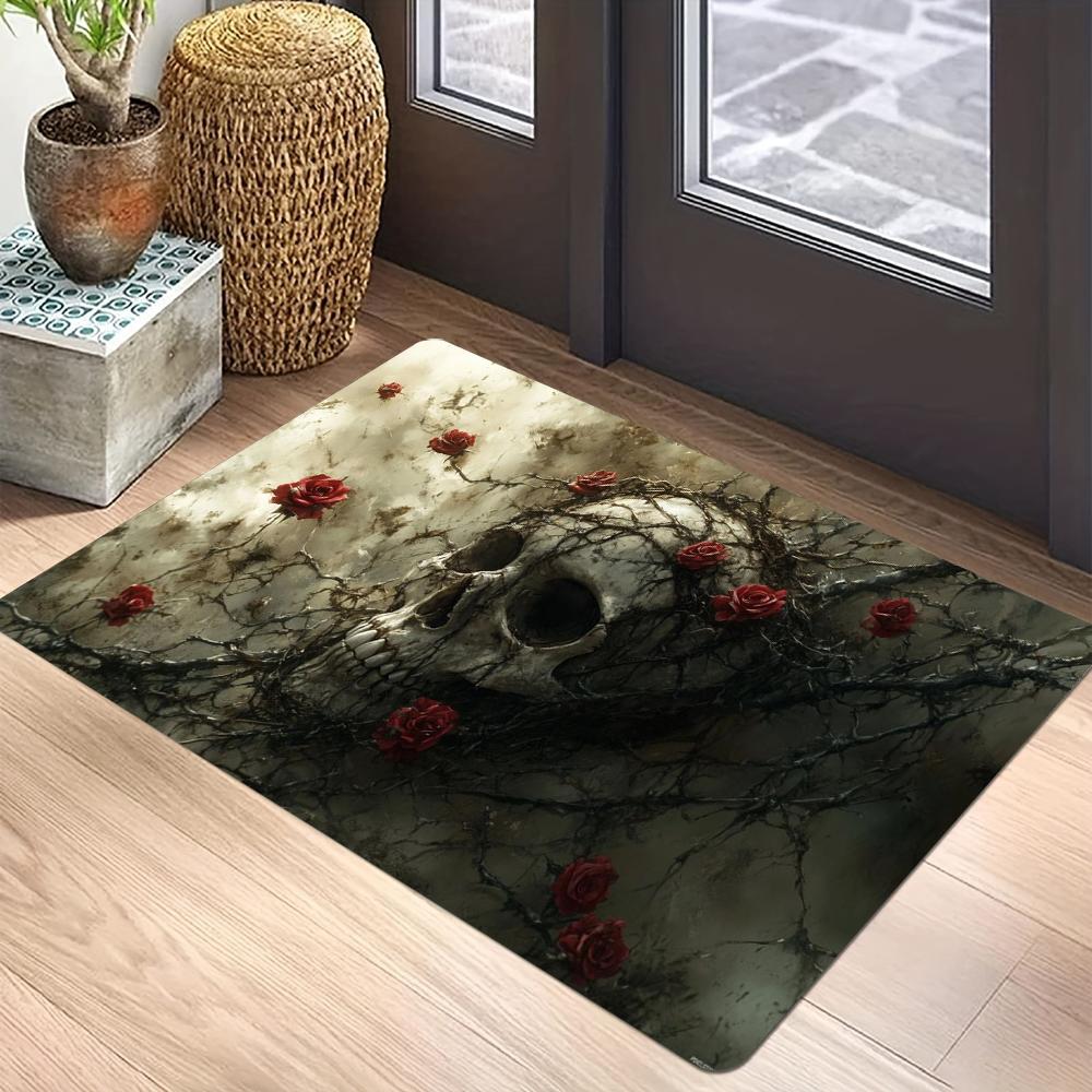 Helovino rašto durų kilimėlis Ryškūs moliūgų ir mėnesienos dizainai su šikšnosparniais ir bauginančiais medžiais Neslystantis grindų kilimėlis namų dekoravimui