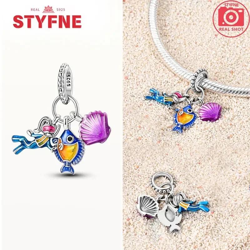 Women Bracelet Diy Fine Jewelry Gifts Original Charms Beads Copper Ocean Series Blue Turtle Starfish Shell Pendants