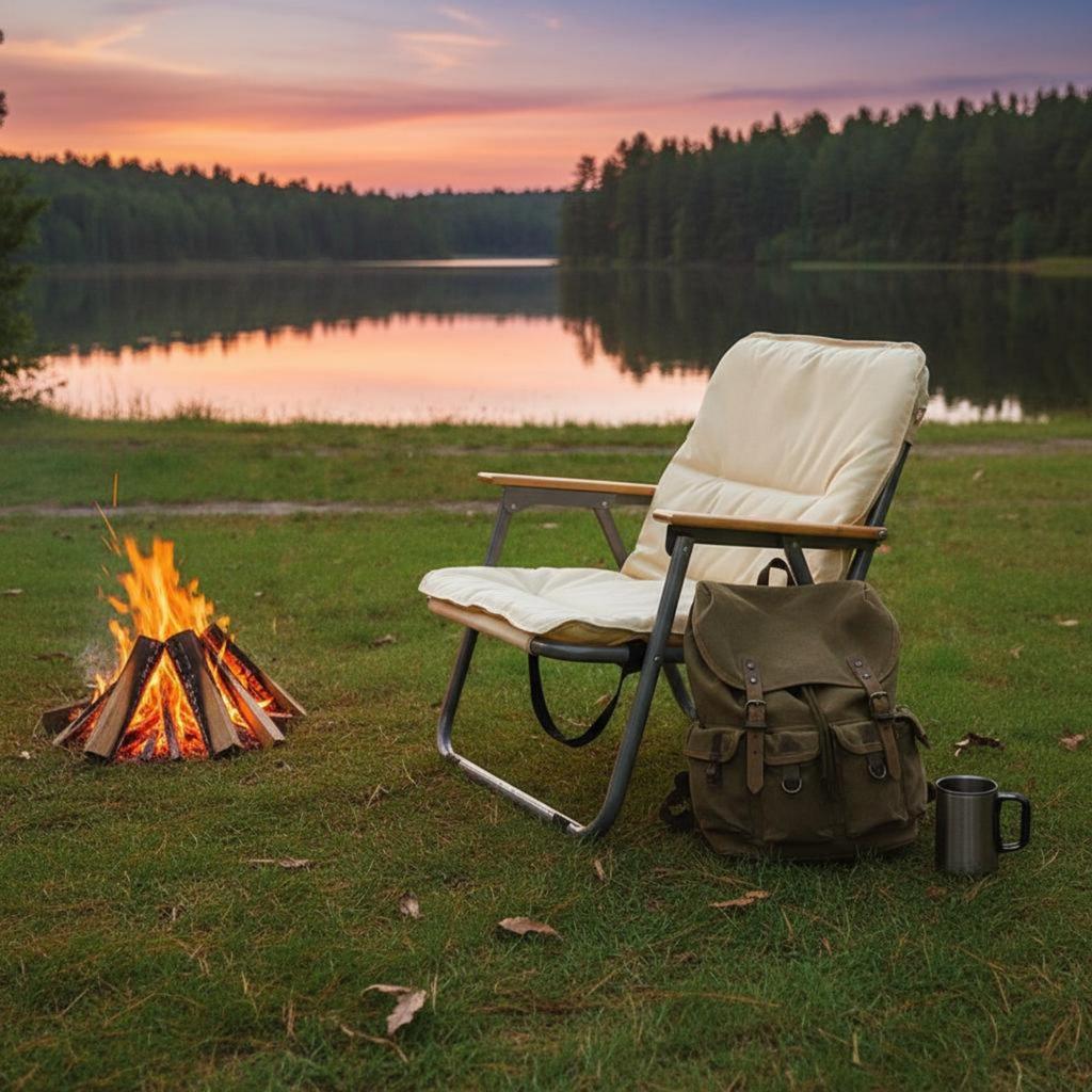Portable Double Camping Chair Comfortable Wide Seat Folding Camp Chair With Wooden Armrests Lightweight Outdoor Armchair