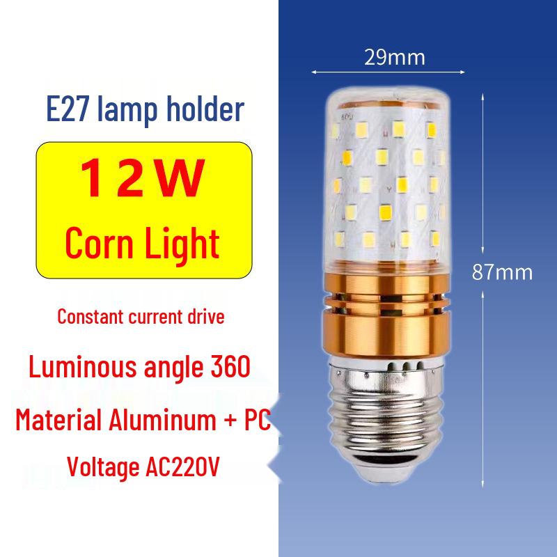 

LED Corn Light Bulb, E14/E27 Base, Flicker-Free, Constant Current, 12-16W, Multicolor, Energy-Saving. White Light