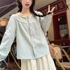 Spring Autumn Sweet Shirt French Lace Spliced Women's Polka Dot Chic Single-breasted Commute Long Sleeve Blouse
