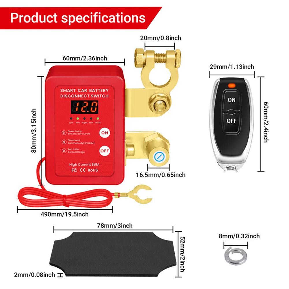 12V Remote Battery Disconnect Smart Voltage Car Battery Kill For Vehicle, RV, ATV, Truck, Boat (with LED)
