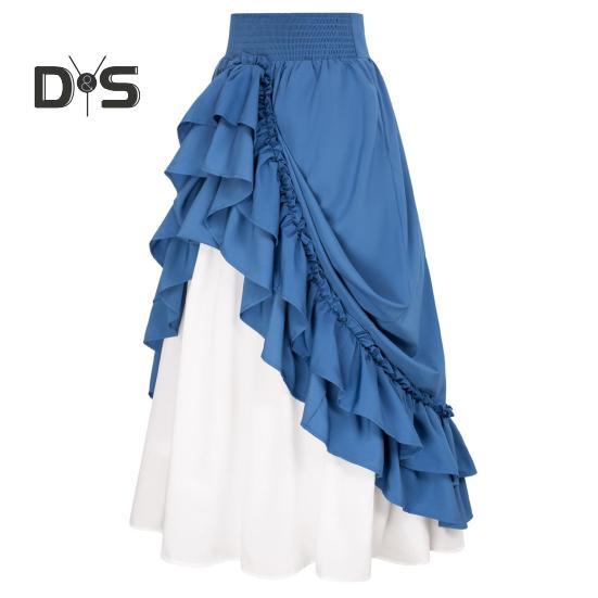 

Женская юбка с высокой эластичной талией, нерегулярные оборки, соответствующий цвет, пэчворк, трапециевидной формы в стиле ретро, ​​средневековый готический стиль Виктории, длина до щиколотки, сценическое шоу S синий