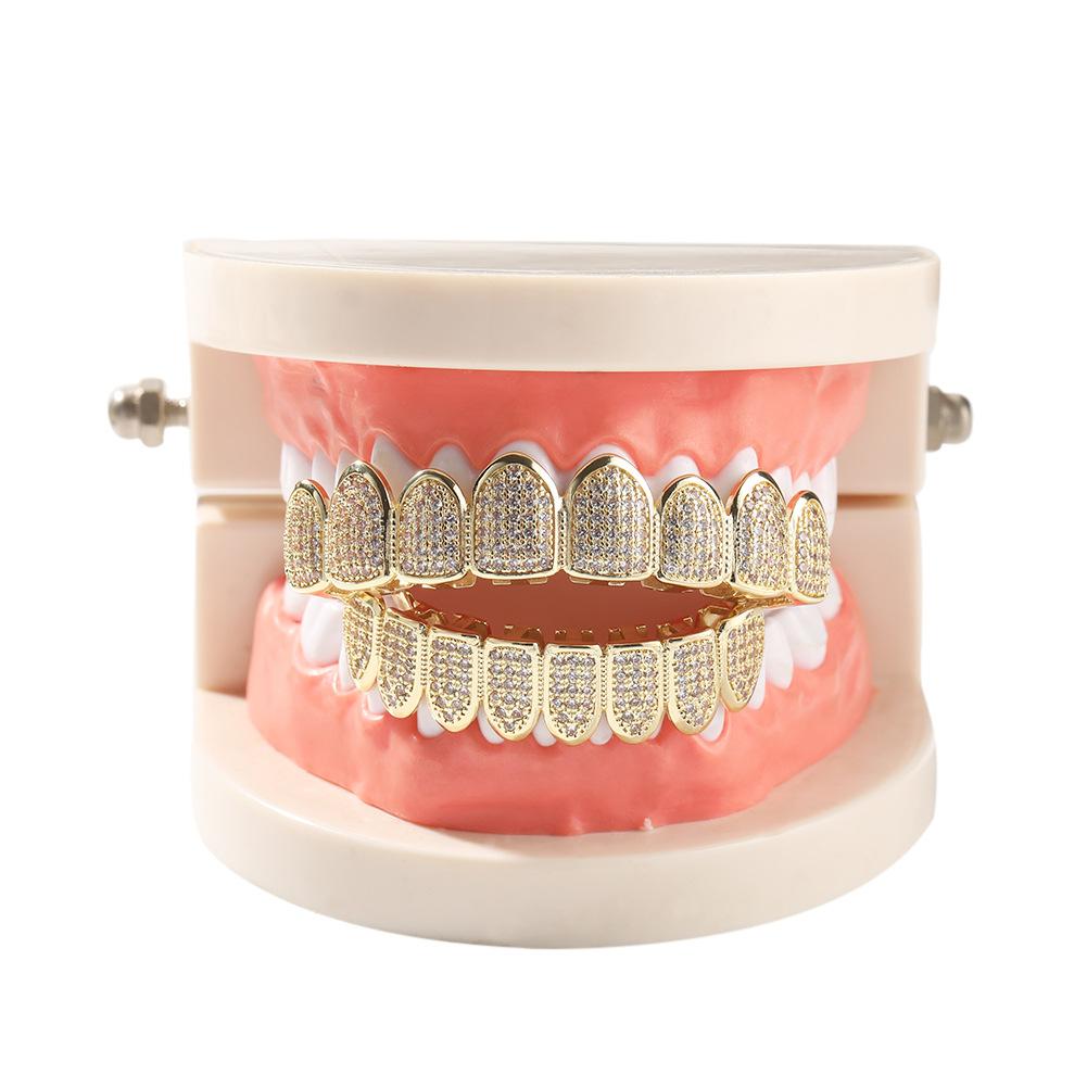 Accessories Hip Hop Grillz 5A Cubic Zirconia Fashion Brass Vintage Jewelry Real Gold Plated Grills Teeth Grillz