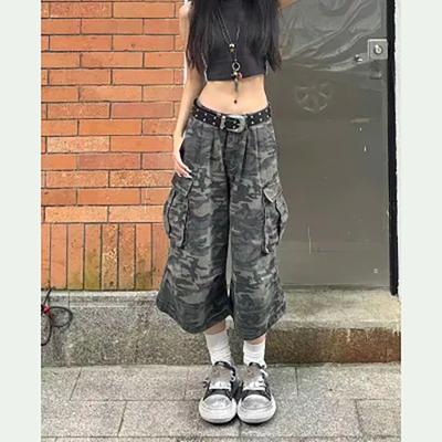 Punkowe spodenki Street Casual Lato Kobiety Kamuflaż Harajuku Vintage Wysoki stan Luźne spodenki Y2K Szerokie nogawki Baggy Jeansowe spodenki