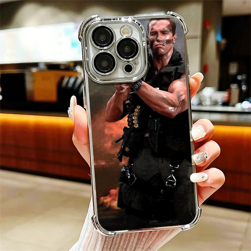 Terminator Arnold Schwarzenegger Plating Phone Case For Iphone 16 17 Pro Max Air 16E 14 15 Plus 12 13 Mini Anti-Fall Airabag Cov