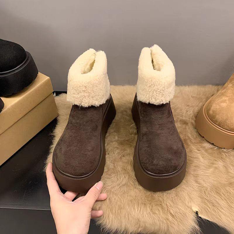 Explosive velvet cotton shoes wasteland wind chic niche thick-soled retro maroon snow boots women's new winter