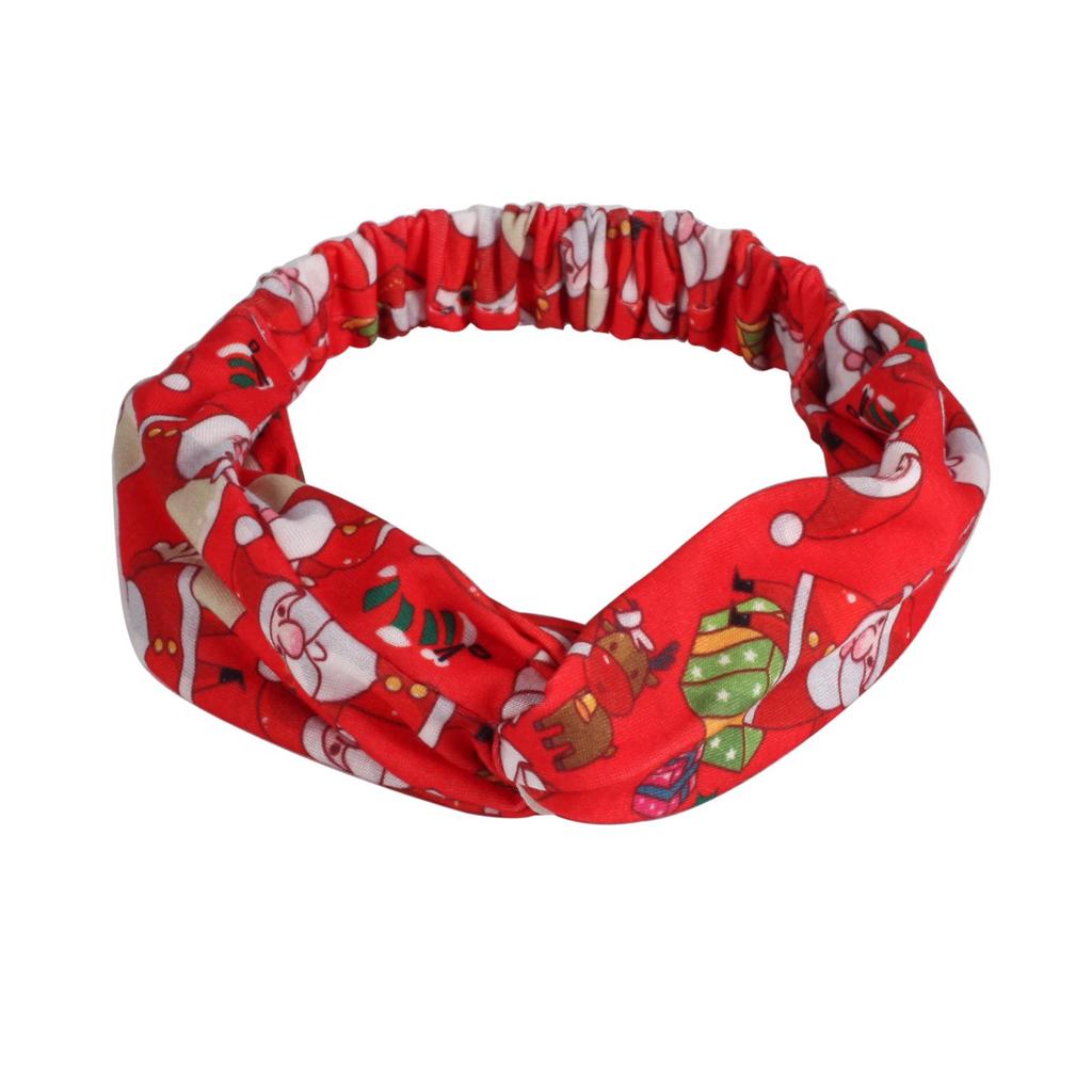 Elastic Santa Claus & Reindeer Print Headband with Bells - European & American Style Hair Accessory