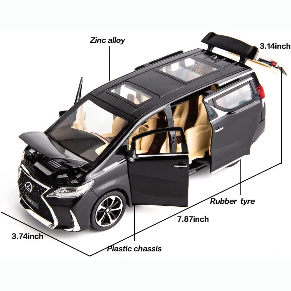 1/24 Scale Lexus LM300 Alloy Model Car, Pull Back Metal Collectible Toy Car with Light and Sound Toy Vehicle Door Can Be Opened