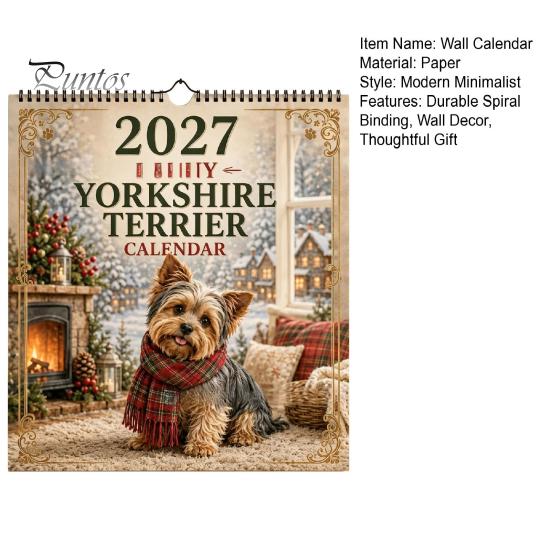 Dekorativer Wandkalender Yorkshire Terrier Kalender, 2027 Monatlicher Hängeplaner mit Metall-Zeitmanagement-Tool Doppelte Spiralbindung für Home Office