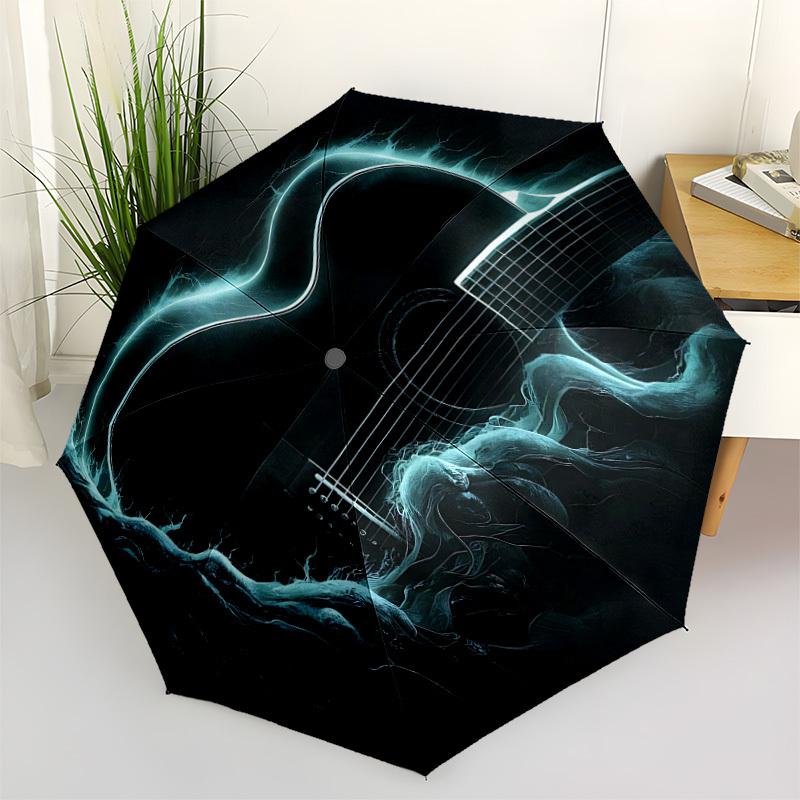 1pc Guitar Waves Automatic Folding Umbrella Compact Lightweight Travel Umbrella with 8-Rib Sturdy Frame, Windproof & Self084