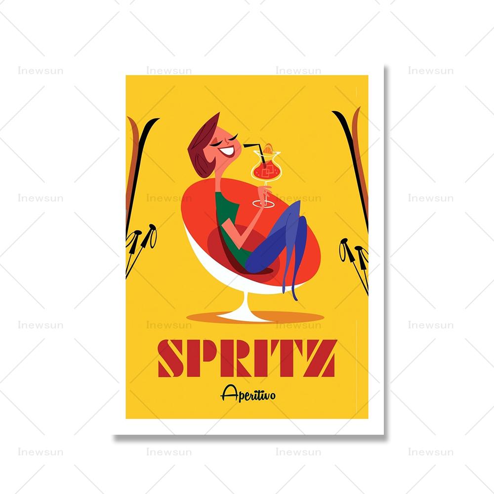 Aperol Spritz Suco E Comida Pôsteres Impressões Desenhos Animados Chocolate Vinho Pintura Em Tela Decoração De Parede De Esqui Imagens Para Clube Bar Cozinha