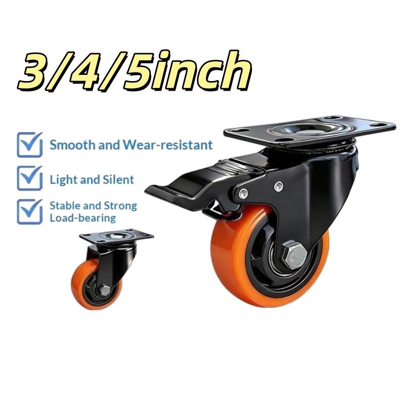 PVC Furniture Caster Wheels with Security Lock Swivel Plate Design 3/4/5in 1Pcs for Dresser Cabinet Moving Dolly