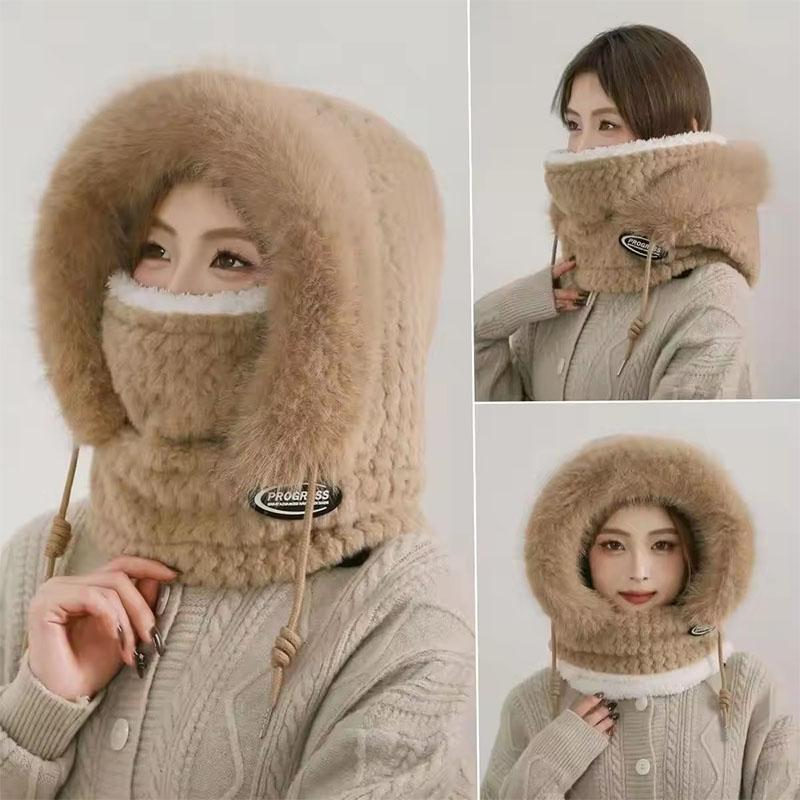 Winter Riding Hat For Women Hood Scarf Mask And Ear Cover Thick Thermal Windproof For Electric Scooter Outdoor Cycling Warmth