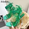 Fashion Eilyken Street Style Square Toe Woman Sandals Fashion Crystal Lace-up Transparent Perspex High Heels Shoes Party Dress Pumps