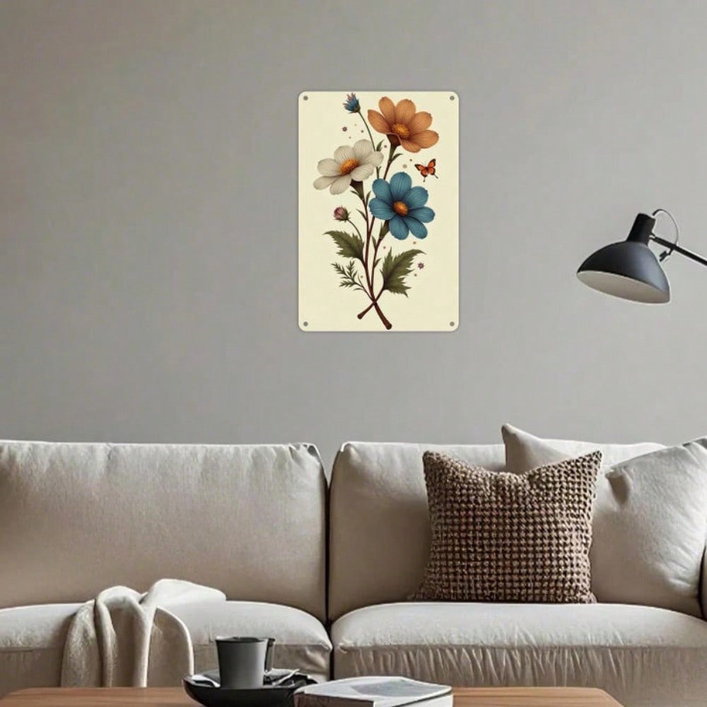 Vintage Botanical Metal Wall Art Handmade Flower Butterfly Tin Sign Retro Home Decor Farmhouse Living Room
