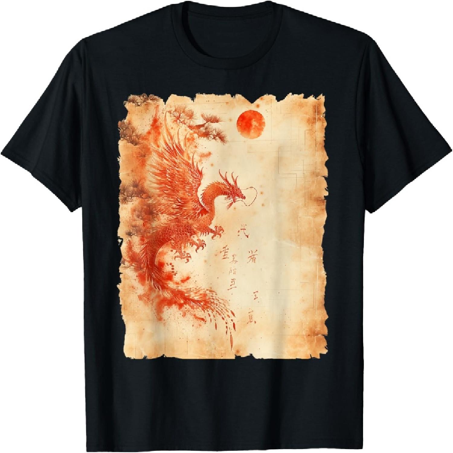 Фэнтези Папирус Свиток Японское Искусство Силуэт Дракона Футболка S