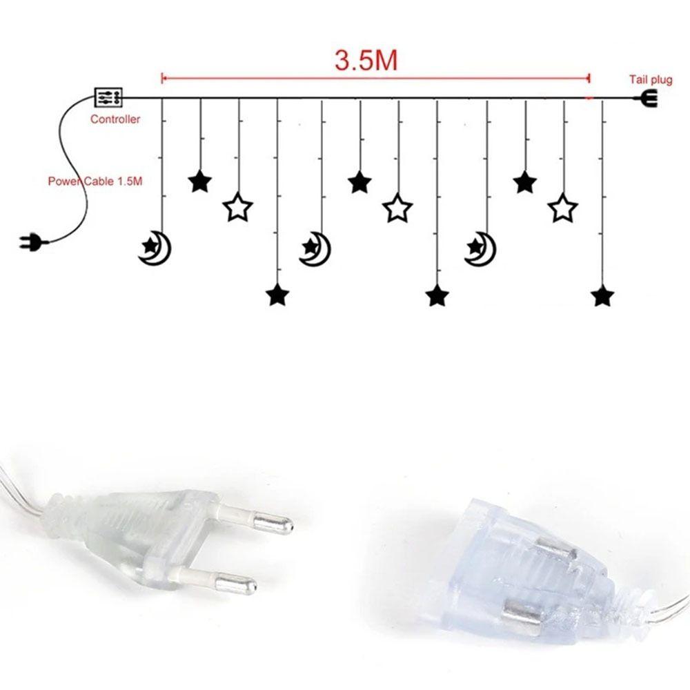 EU Plug LED Curtain Lights 220V Pentagram Star Lights Garden Lamp Moon Star String Lights  Patio