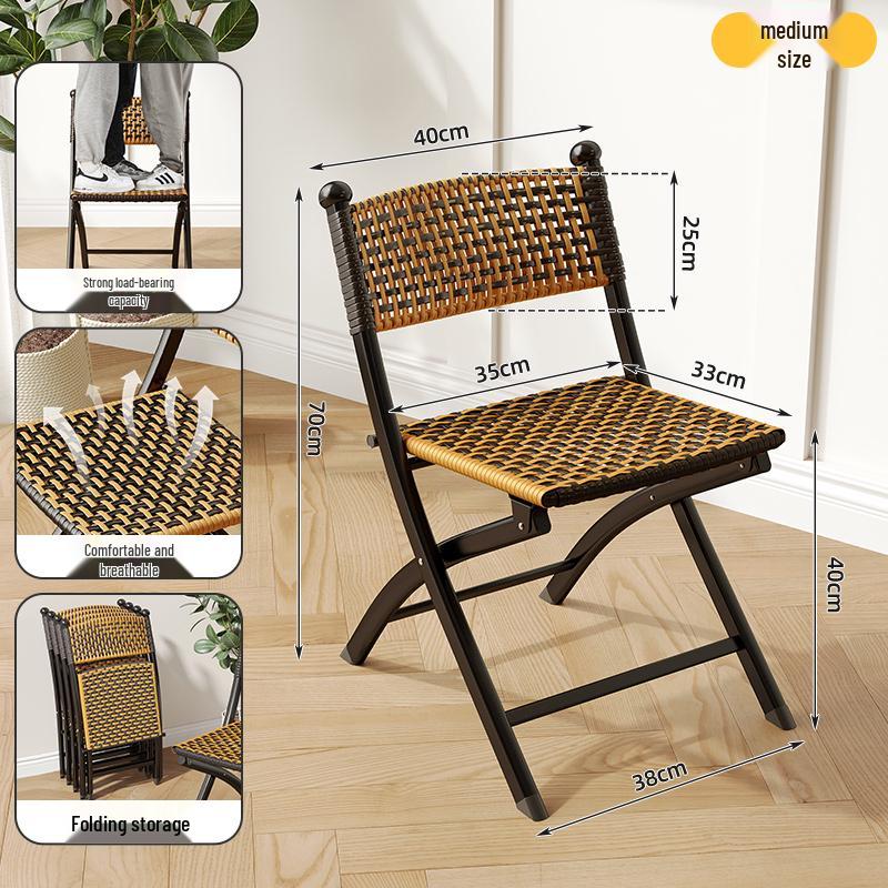 Dual-Use Folding Rattan Chair for Lounging and Napping - Perfect for Balcony and Home Leisure, with Comfortable Backrest for the Elderly.