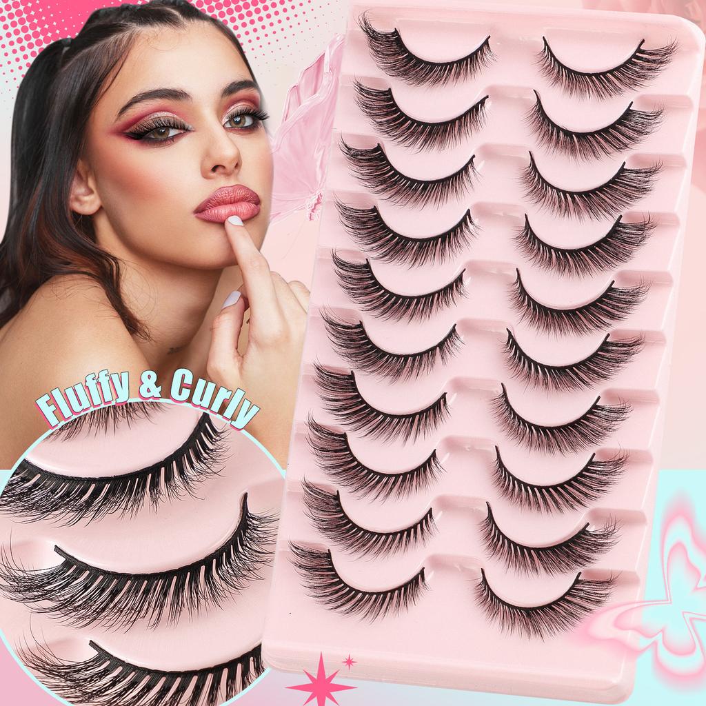 Ten Pairs Of Diagonal Flying Fox Eye False Eyelashes, Natural Thick Curled Eyelashes