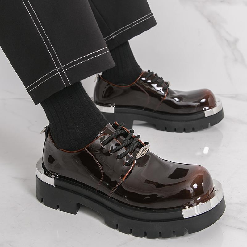 

Large size men s shoes lace-up leather shoes men s foreign trade casual shoes heightening men s loafers 2025 small leather shoes men 46 коричневый