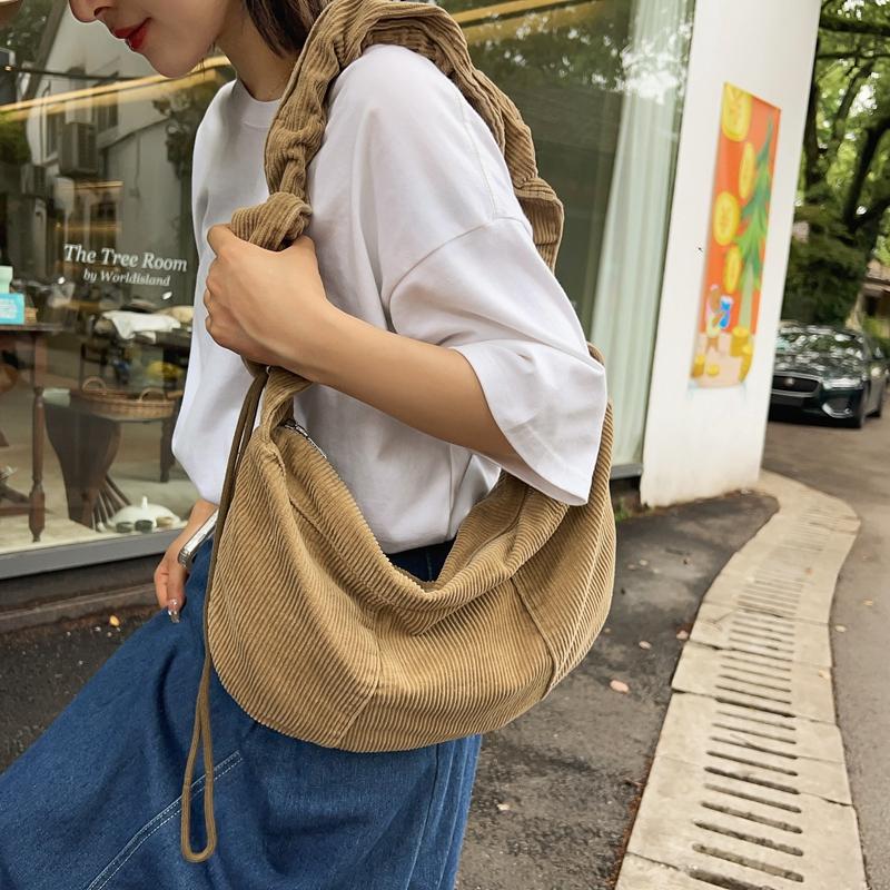 Leichte Cordtasche, einfarbig, Umhängetasche für Damen, Reise-Umhängetasche