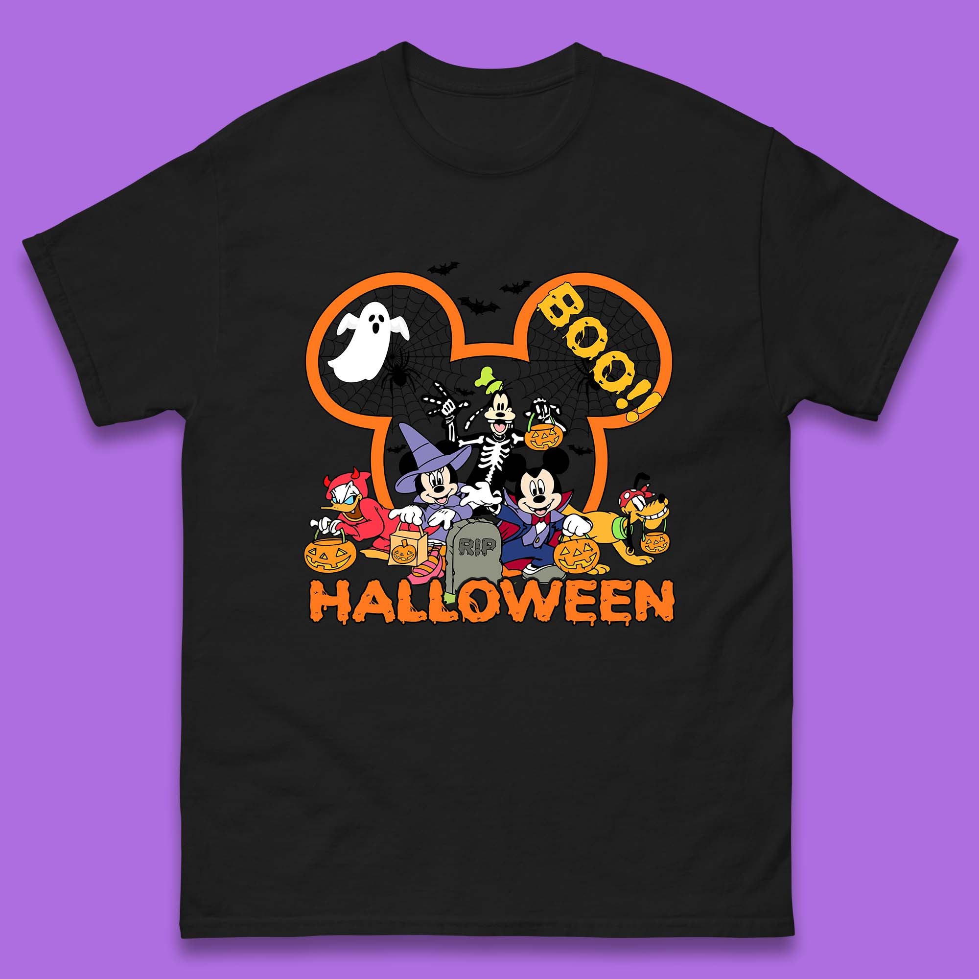 Disney Halloween Mickey Mouse Minnie Mouse Boo Ghost Friends Donald Duck Pluto Goofy Cartoon Disneyland Trip Mens Tee Top 3XL