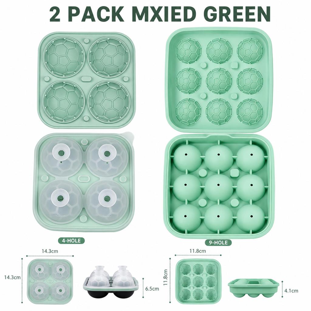 3D Soccer Ball Silicone Ice Cube Maker Tray 9-Cavity Football Ice Sphere Mold For Party Whiskey Cocktails Beverages Ice Trays