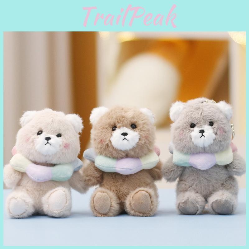 Cartoon Bear Plush Doll Keychain With Scarf Design For Collection And Gift Kids