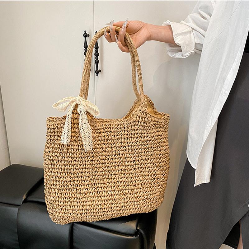 Yogodlns Woven Beach Bag Vintage Handmade Woven Shoulder Bag Raffia Rattan Bags Bohemian Ladies Summer Travel Vacation Casual Tote Bag