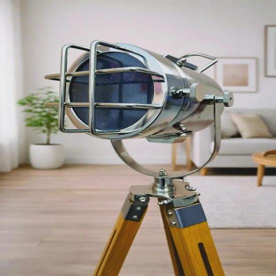 Handcrafted Wooden Tripod Spotlight Lamp Table Lamp Industrial Nautical Searchlight Home Office Decor