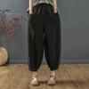 Loose Trousers Lantern Pants Summer Elastic Waist Solid Color Cotton Linen Dual Pockets Harem Ankle Length Fit Women Baggy Daily Wear Casual