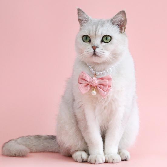 Colier pentru animale de companie Elegant Ajustabil Guler pentru pisici câini cu fundă din perle false Drăguț