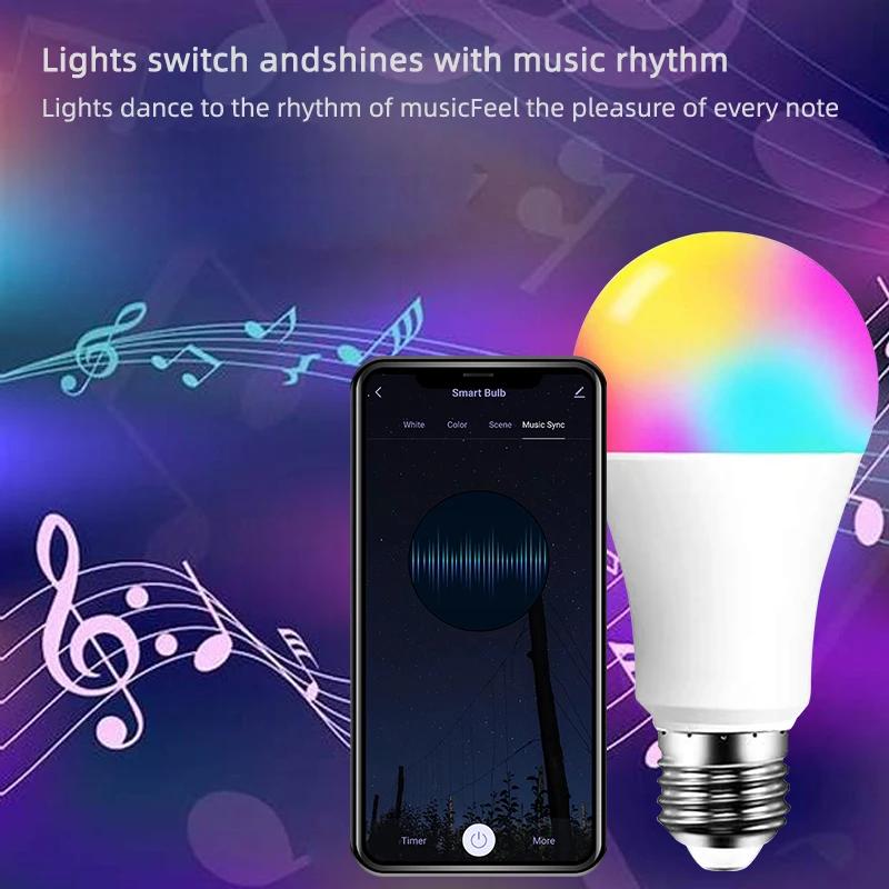 Tuya WiFi Smart LED Bulb E27 RGBCW 16 million colors music sync timer & group control controlled via Smart Life APP AC 85-265V