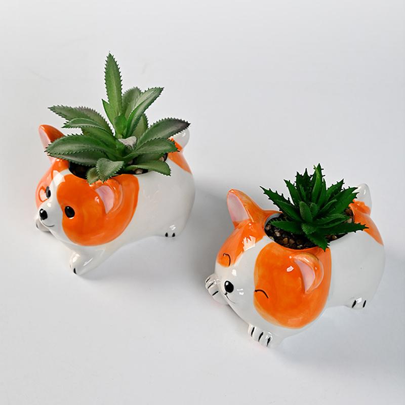 Süßer Corgi Blumentopf Sukkulenten Topf Keramik Pflanzgefäß Schreibtisch Dekoration Heimdeko