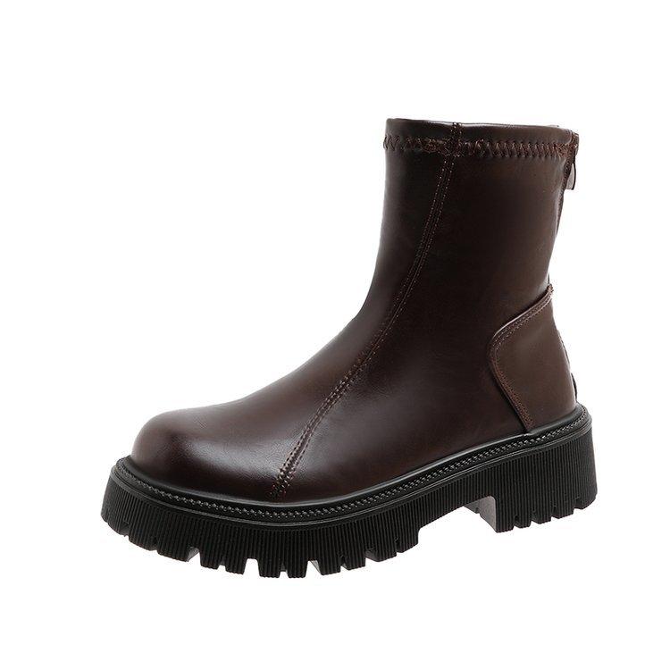 

Женские туфли короткие резиновые зимние с круглым носком зимние толстые каблуки модные ботинки модные весна и осень 38 темно-коричневого