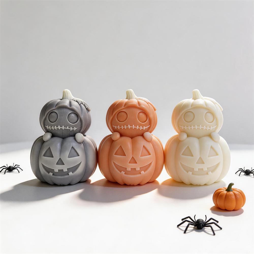 Jack-O-Lanterns Halloween Silicone Mold Stacked Pumpkin Candle Mold Ghost Skeleton Resin Plaster Mould for Halloween Decor