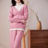 Color-Block Women's Wool Two-Piece Set: High Neck Sweater & Wide-Leg Pants with Faux Collar, Autumn/Winter 2023 Collection