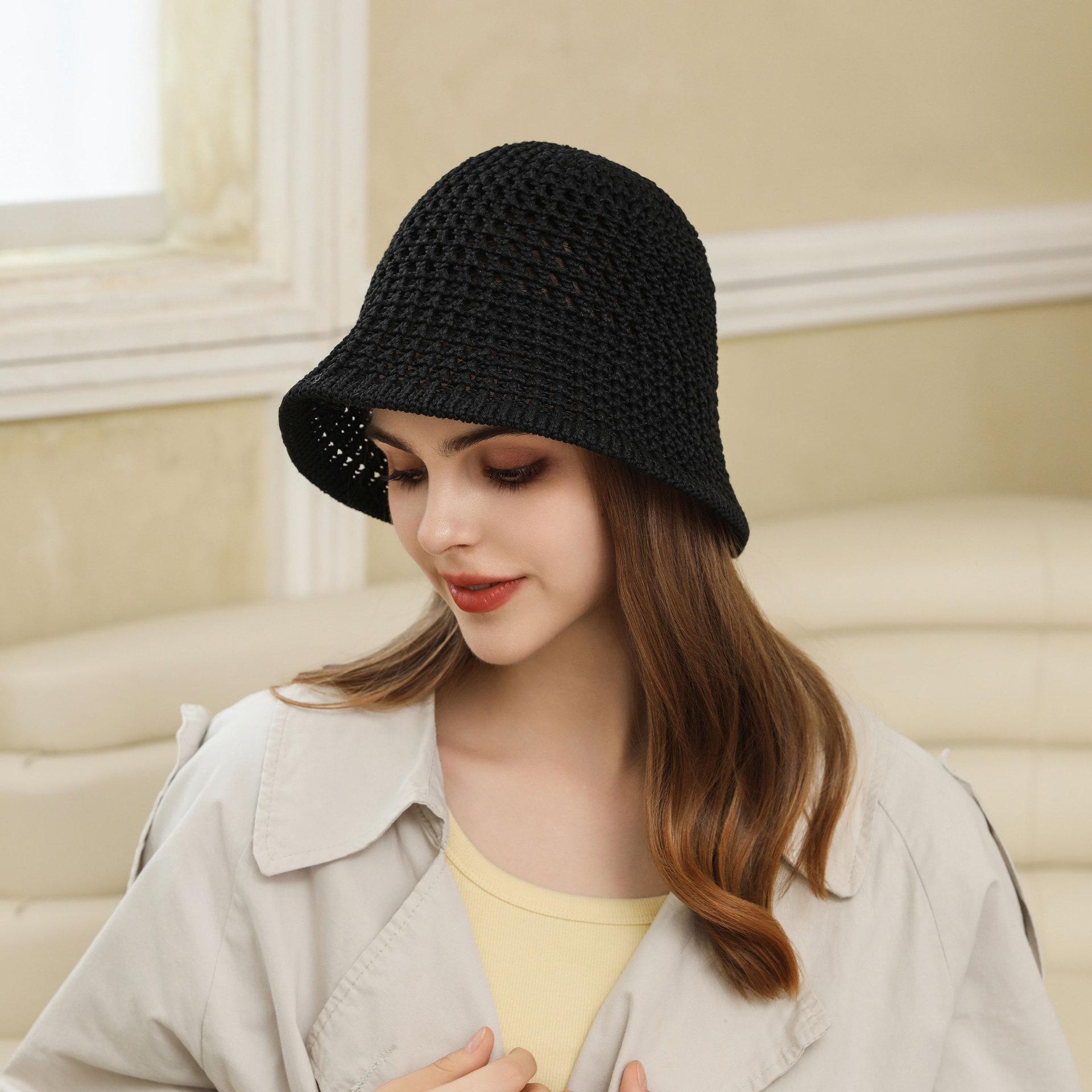 

Модные весенне-осенние шляпы Женские универсальные модные полые шляпы-ведра Теплые наушники Дышащие маленькие шляпы-ведра one size fits all чёрный