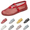 Breathable Soft Sole Flat Mary Jane Shoes for Women Summer Mesh Hollow Out Slip On Casual Footwear with Adjustable Buckle Strap