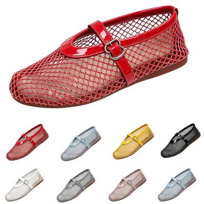 Breathable Soft Sole Flat Mary Jane Shoes for Women Summer Mesh Hollow Out Slip On Casual Footwear with Adjustable Buckle Strap