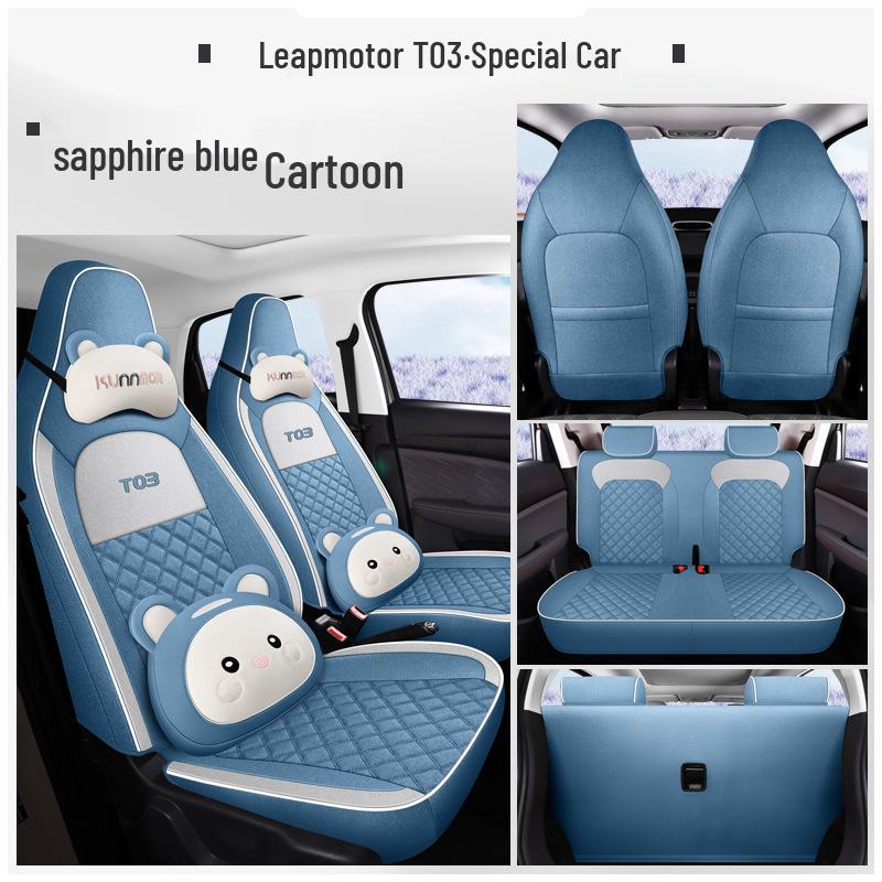 Leapmotor T03 Universal Cartoon Linen Car Seat Cover Set, Full Surround, Four Seasons.