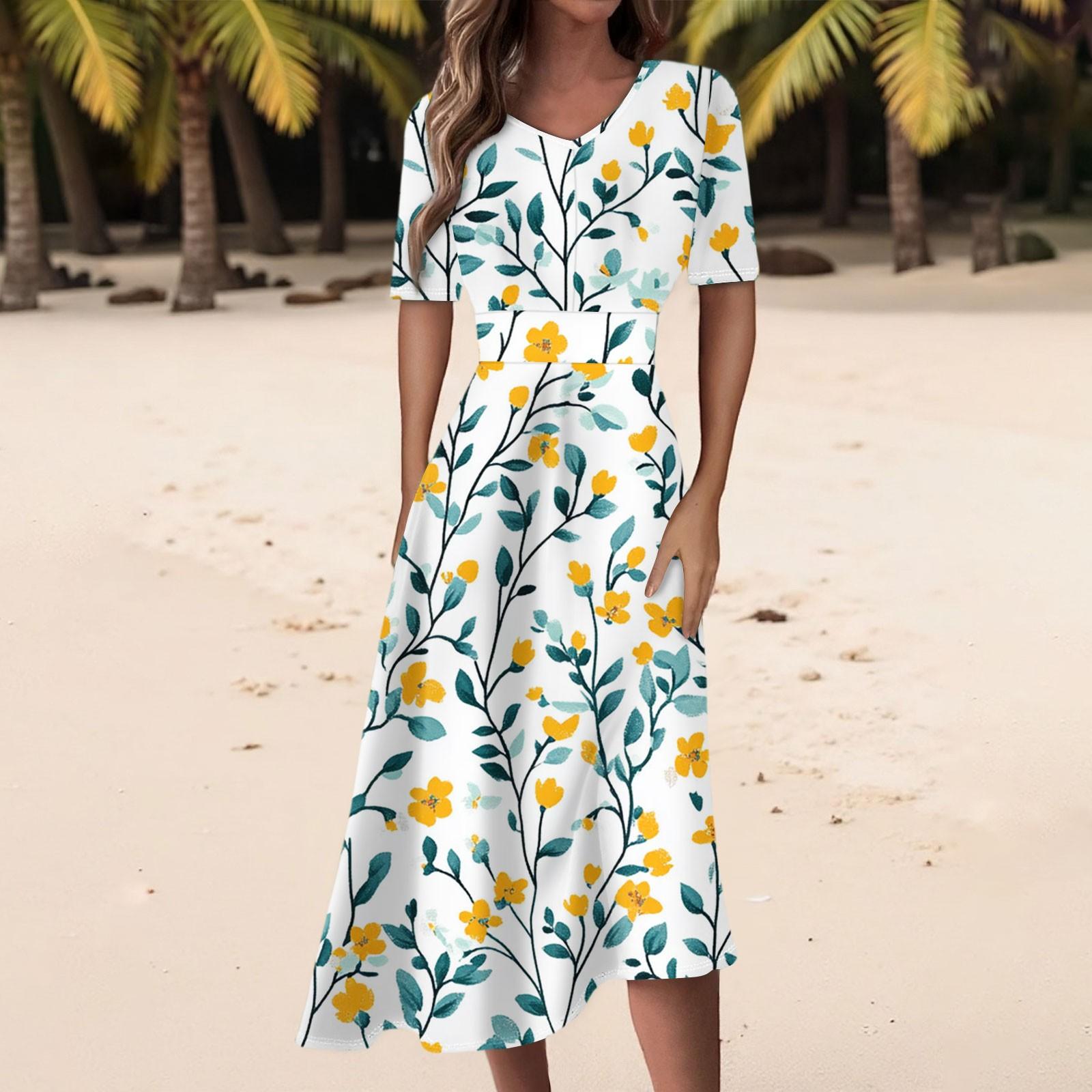 

Женское повседневное модное платье с цветочным принтом, V-образным вырезом, короткими рукавами и длиной до талии M