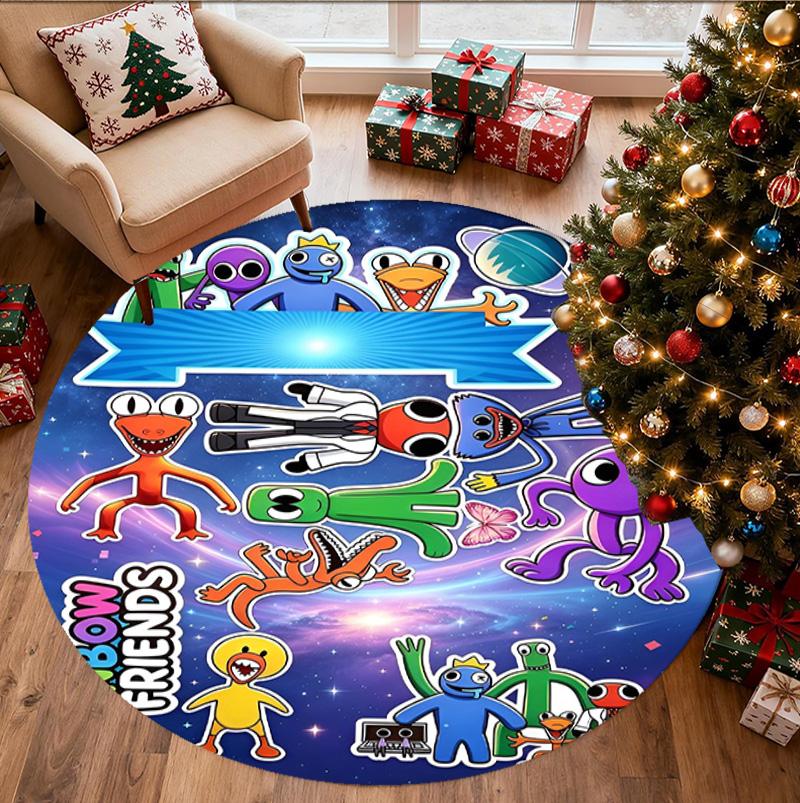 Game Rainbow Friends Pattern Round Rug, Indoor/Outdoor Mat, for Picnic, Gameroom, Bedroom, Office, Living Room, Home Decor Carpet, Birthday Gift